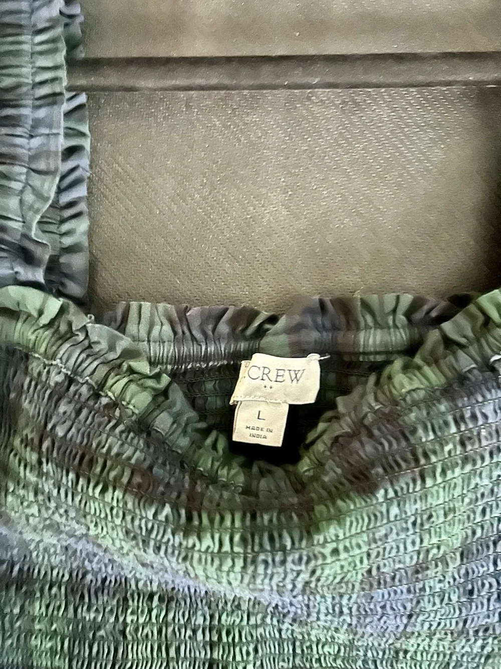 J. Crew Green and Black Smocked Top Maxi Dress